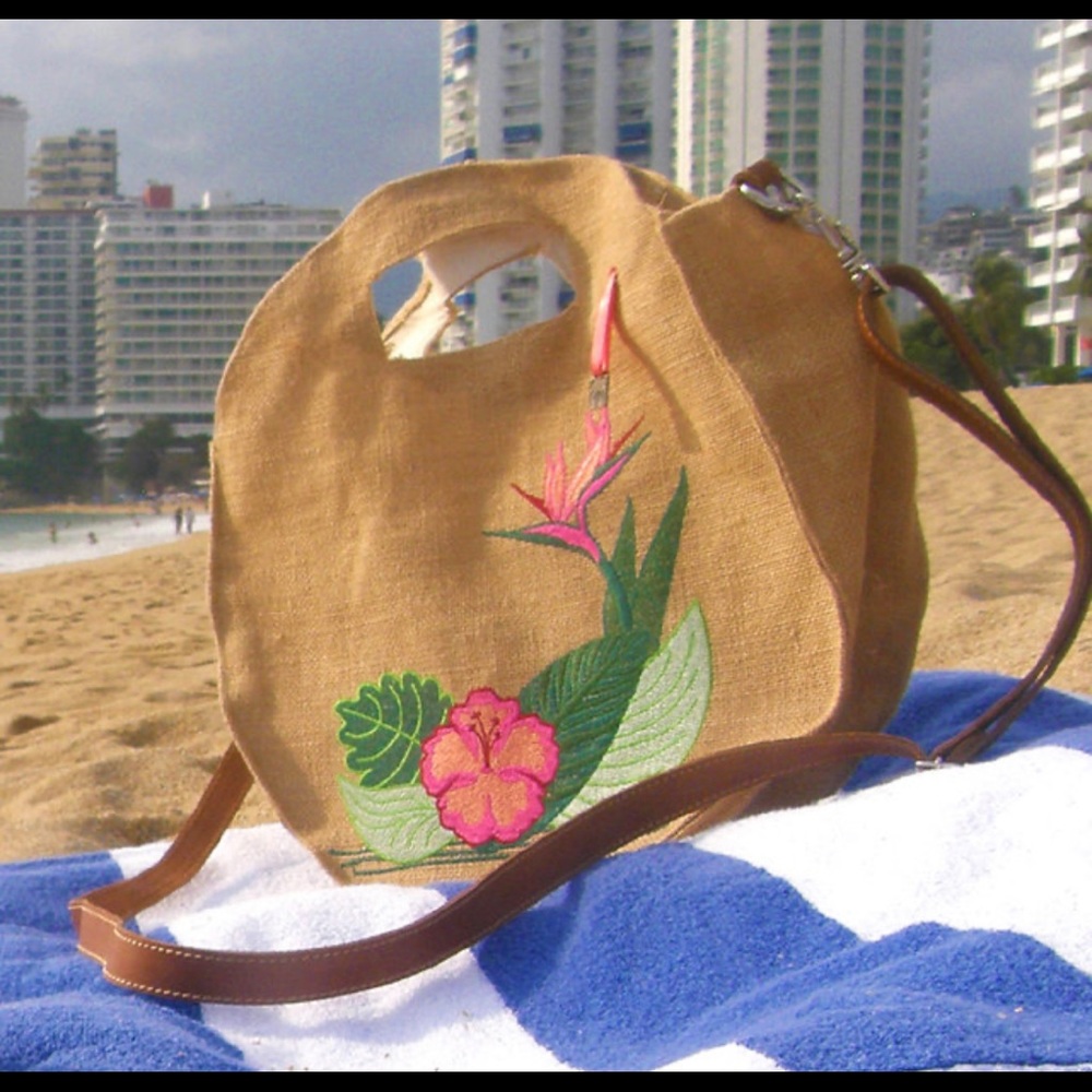Palmera Beachwear Coko Round Bag Beach Tote Embroidered Jute